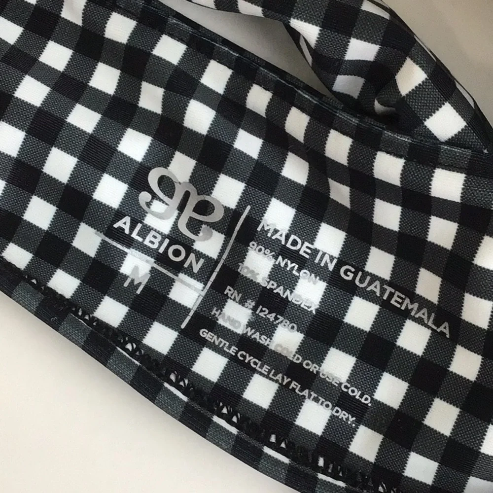 Albion Fit Black Gingham Knot Halter Bikini Top M